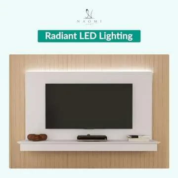 Naomi Home Deborah Floating Entertainment Center for up to 55 inch TVs, TV Wall Panel with LED Strip and Shelf, Floating TV Stand, White