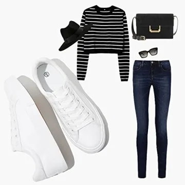 SERNIAL Women's Stylish White Tennis Shoes for Comfort
