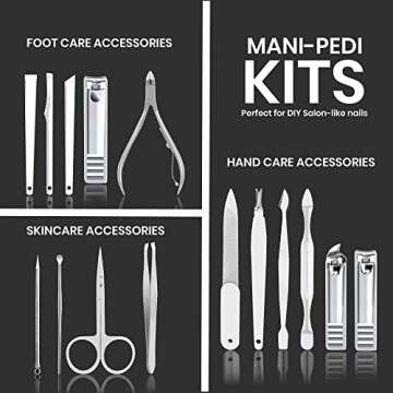 Utopia Care 15-Set Manicure Kit Nail Clippers for Men and Women, Manicure Set with Nail Kit, Pedicure Kit Grooming Kit with Luxurious Travel Case - Silver