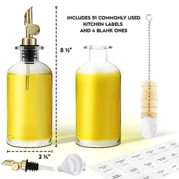 Spaceneat Olive Oil Dispenser Bottle - Includes 55 Kitchen Essential Labels - Cooking Oil Bottles fo...