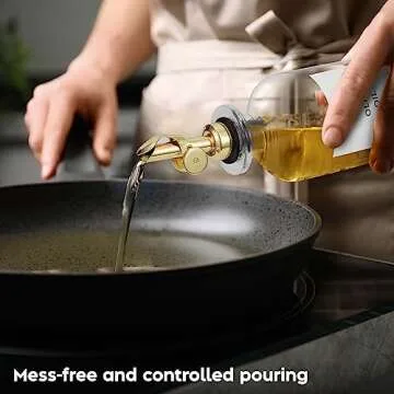 Spaceneat Olive Oil Dispenser Bottle - Includes 55 Kitchen Essential Labels - Cooking Oil Bottles for Kitchen, Coffee Syrup Dispenser - Pourer Spout with 11.8 fl oz Glass Container Cruet - 2pcs, Gold