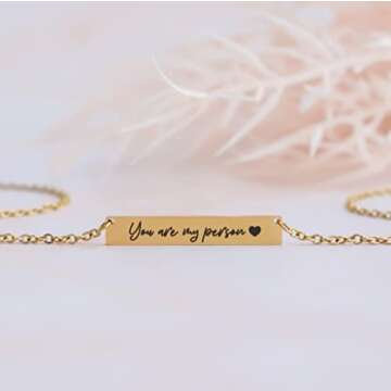 Personalized bar necklace for women, custom engraved stainless steel name plate necklace gift gold, silver and rose gold for mothers day, coordinates, dates, roman numeral, friendship, christmas