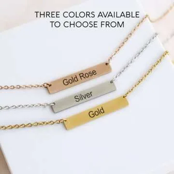 Personalized bar necklace for women, custom engraved stainless steel name plate necklace gift gold, silver and rose gold for mothers day, coordinates, dates, roman numeral, friendship, christmas