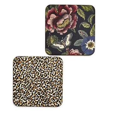 Pimpernel Creatures of Curiosity Coasters, Set of 4, Absorbent Felt Protects Furniture, Table, & Desk, 4x4 Inch, Tea and Coffee Square Coasters Set for Kitchen, Housewarming Gift or Home Decor