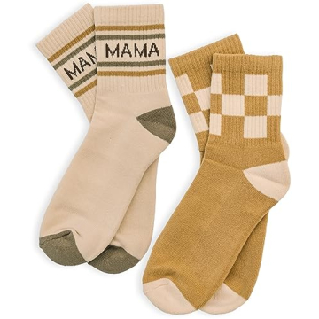 Lottie Dottie Women's Half-Crew Cotton Socks 2-Pack | Cozy Mama and Checkered Styles | Adorable Nove...
