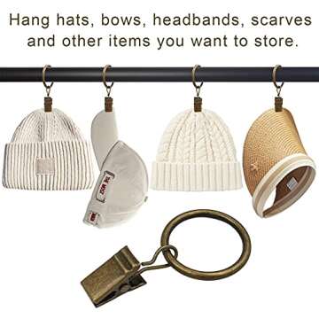 AMZSEVEN 44 Pack Metal Curtain Rings with Clips, Drapery Clips with Rings, Drapes Rings 1 in I D, Fits Diameter 6/8 in Curtain Rod, Vintage Bronze