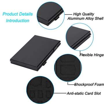 SD Card Holder, WOVTE Aluminum SD TF Micro SD Memory Camera Card Case Holder Protecter Storage,Black
