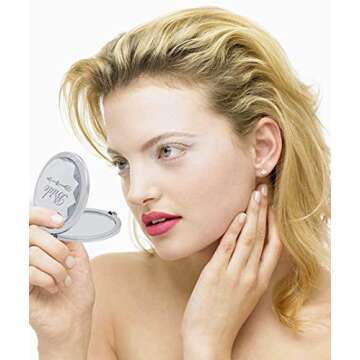 Pack of 10 Compact Pocket Makeup Mirrors Set Include 1 Bride Mirror 1 Maid of Honor Mirror And 8 Bridesmaid Mirrors And 10 Pack Hair Ties for Bachelorette Party Bridesmaid Proposal Gifts.(Silver)