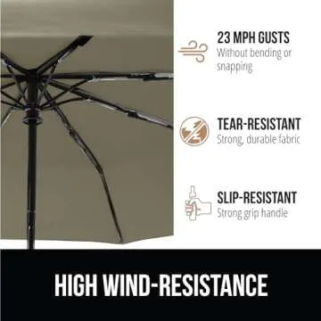 Gorilla Grip Windproof Compact Stick Umbrella for Rain, One-Click Automatic Open and Close, Strong Reinforced Fiberglass Ribs, Easily Collapsible, Lightweight Portable Umbrellas for Travel, Beige