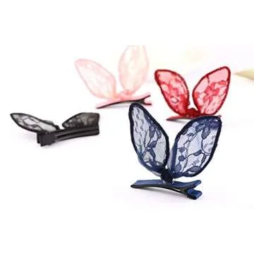Numblartd 5 Pcs Cute Bunny Ears Lace Bow Hair Clip - Fashion Head Clip Hair Accessories for Women Lady (Color Random)