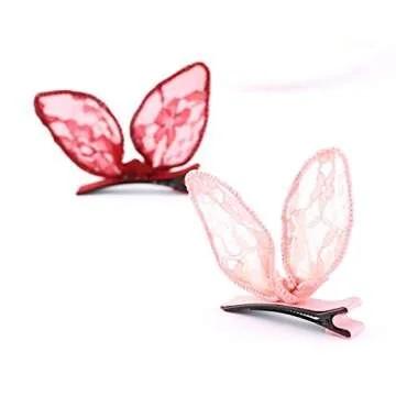 Numblartd 5 Pcs Cute Bunny Ears Lace Bow Hair Clip - Fashion Head Clip Hair Accessories for Women Lady (Color Random)