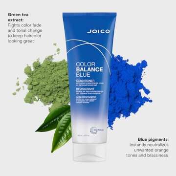 Joico Color Balance Blue Conditioner | For Lightened Brown Hair | Eliminate Brassy Orange Tones | Boost Color Vibrancy & Shine | UV Protection | With Rosehip Oil & Green Tea Extract | 8.5 Fl Oz