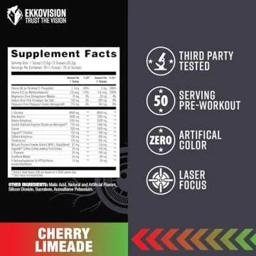 Ekko BAX Shots Pre Workout Powder, Tingle Cherry Limeade Flavor, Energy & Focus Blend with L Citrulline, Betaine, Caffeine, Taurine, Sugar Free Preworkout Powder for Fitness & Workout, 50 Srvgs