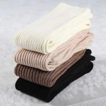COZYOFFI Womens Slouch Long Socks: 4 Pairs Boot Socks Pairs with Sneakers - Knit Ribbed Fabric