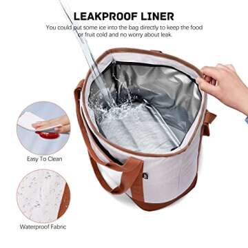 Large Grocery Cooler Bag 30 Can with Thermal Foam Leakproof Soft Insulated with Shoulder Strap Big Cooler Tote for Picnic, Camping, Grocery Shopping, Travel