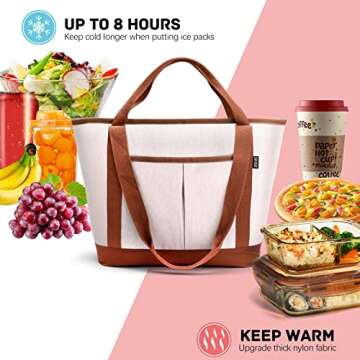 Large Grocery Cooler Bag 30 Can with Thermal Foam Leakproof Soft Insulated with Shoulder Strap Big Cooler Tote for Picnic, Camping, Grocery Shopping, Travel