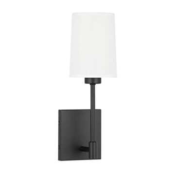 XiNBEi Lighting Bedroom Wall Lamp, Modern 1 Light Black Wall Mounted Sconce Light with Fabric Shade ...