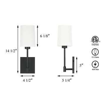 XiNBEi Lighting Bedroom Wall Lamp, Modern 1 Light Black Wall Mounted Sconce Light with Fabric Shade for Bedside & Living Room XB-W1215-1-MB