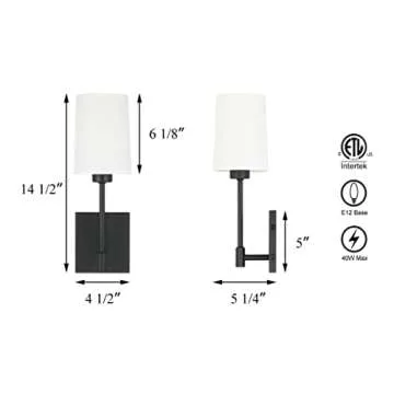 XiNBEi Lighting Bedroom Wall Lamp, Modern 1 Light Black Wall Mounted Sconce Light with Fabric Shade for Bedside & Living Room XB-W1215-1-MB