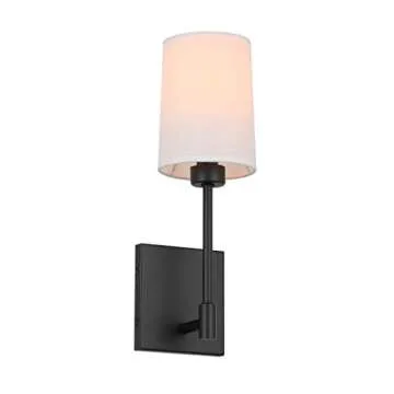 XiNBEi Lighting Bedroom Wall Lamp, Modern 1 Light Black Wall Mounted Sconce Light with Fabric Shade for Bedside & Living Room XB-W1215-1-MB