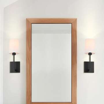 XiNBEi Lighting Bedroom Wall Lamp, Modern 1 Light Black Wall Mounted Sconce Light with Fabric Shade for Bedside & Living Room XB-W1215-1-MB