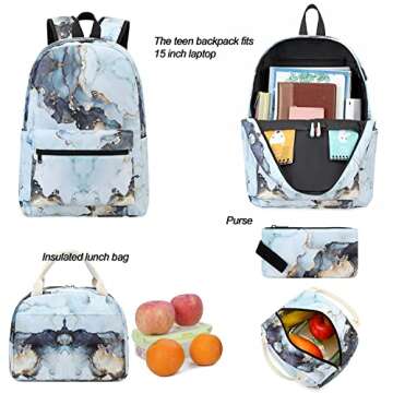 Girls School Backpack Marble Schoolbag Laptop Bookbag Insulated Lunch Tote Bag Purse Teens Boys Kids...