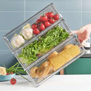 GREENTEC Fridge Organizer，Stackable Storage Container, Refrigerator Drawer, Pull Out Organization Bin for Kitchen, Closet, Sliding Freezer Organizer, Medium