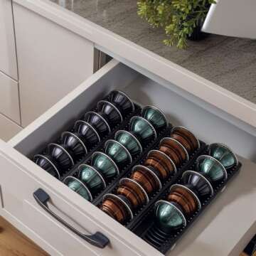 MAULEHUA Coffee Pod Drawer Organizer for Nespresso Vertuo Capsule,Coffee Capsule Storage Tray,Magnetic Connect Black-4Pack