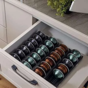 MAULEHUA Coffee Pod Drawer Organizer for Nespresso Vertuo Capsule,Coffee Capsule Storage Tray,Magnetic Connect Black-4Pack