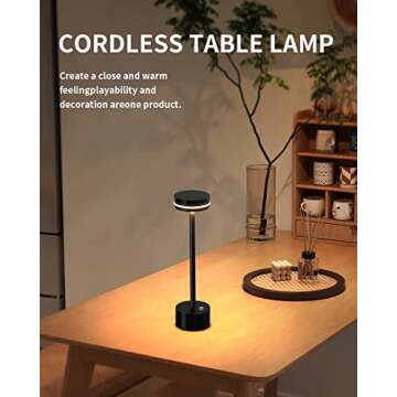 PUSU Portable Table Lamp Battery Powered LED Lamp Cordless Table Lights 3-Level Brightness Touch Con...