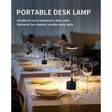 PUSU Portable Table Lamp Battery Powered LED Lamp Cordless Table Lights 3-Level Brightness Touch Control,for Home Office Bedroom Hotel Room Restaurant Outdoor(Black)