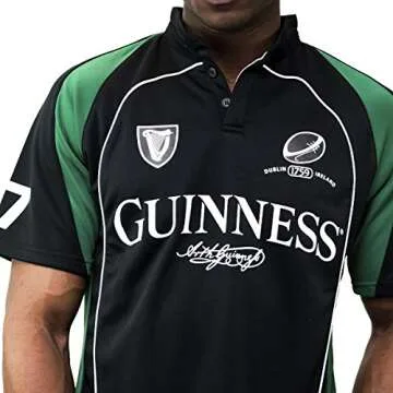 Guinness Black and Green Short Sleeve Performance Rugby Shirt (Medium)