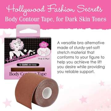 Hollywood Fashion Secrets Body Contour Tape, Dark, Skin-Safe Breast Lift & Shaping, Adhesive Cloth Strips, 197" Long Roll