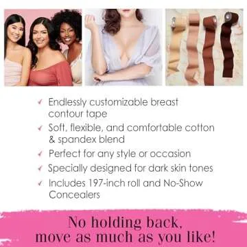 Hollywood Fashion Secrets Body Contour Tape, Dark, Skin-Safe Breast Lift & Shaping, Adhesive Cloth Strips, 197" Long Roll