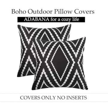 Adabana Outdoor Waterproof Throw Pillow Covers Set of 2 Boho Geometric Pillows Cover for Patio Garden 18 x 18 Inch Black and White