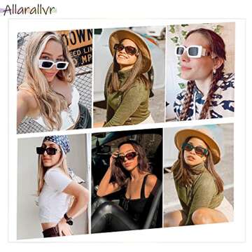 Allarallvr Y2K Rectangle Sunglasses for Women Vintage Trendy 90S Gafas De Sol Para Mujer Sun Glasses AR82074(Black+Yellow Tortoise)