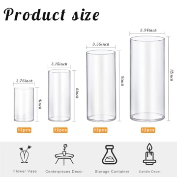 48 Pack Stylish Thick Glass Cylinder Vases for Decor