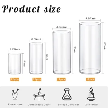48 Pack Stylish Thick Glass Cylinder Vases for Decor