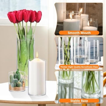 48 Pack Stylish Thick Glass Cylinder Vases for Decor
