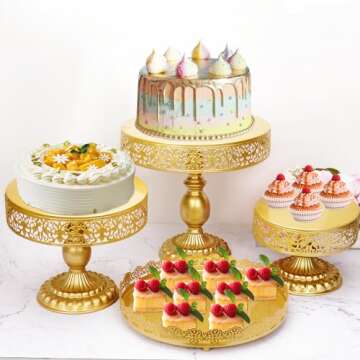 Gold Cake Stand 6 PCS, Dessert Table Display Set, Wedding Cake Stand, Cake Stand for Party, Cake Stands for Dessert Table, Dessert Stands for Dessert Table, Cake Table, Cake Base (6, Gold)