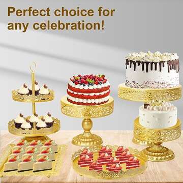 Gold Cake Stand 6 PCS, Dessert Table Display Set, Wedding Cake Stand, Cake Stand for Party, Cake Stands for Dessert Table, Dessert Stands for Dessert Table, Cake Table, Cake Base (6, Gold)