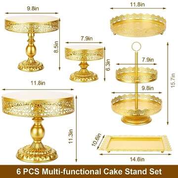 Gold Cake Stand 6 PCS, Dessert Table Display Set, Wedding Cake Stand, Cake Stand for Party, Cake Stands for Dessert Table, Dessert Stands for Dessert Table, Cake Table, Cake Base (6, Gold)