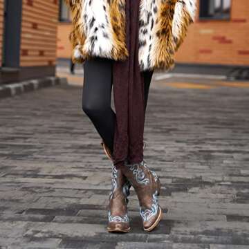 HISEA Rollda Cowboy Boots for Women Western Cowgirl Boots with Chunky Heel Ladies Snip Toe Mid-Calf Boots Tan Size 8