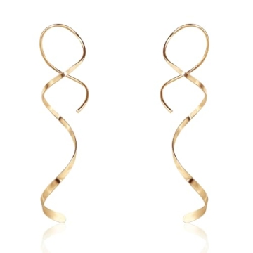 Trendy 14K Gold Spiral Threader Earrings for Women