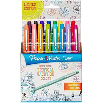 sanford Paper Mate Flair Felt Tip Marker Pen, Assorted Tropical Ink, Medium, 16/Pack (1928607)
