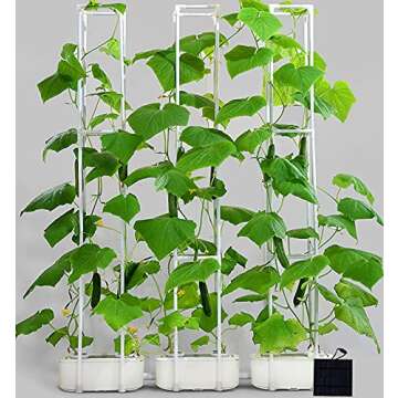 Solar Power Hydroponics Growing System,Big Hydroponic Gardening System with Smart Controller, Auto Remind Self-Watering Planter with 60" Climbing Trellis for Cucumber Tomato Basil Pepper(3 Modes,3IN1)