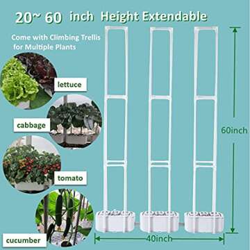 Solar Power Hydroponics Growing System,Big Hydroponic Gardening System with Smart Controller, Auto Remind Self-Watering Planter with 60" Climbing Trellis for Cucumber Tomato Basil Pepper(3 Modes,3IN1)