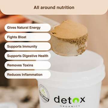 Detox Organics Chocolate Superfood Powder – Cleanse and Detox Smoothie Mix Supplement with Organic Greens Blend, Digestive Enzymes, Immune Support, Bloating Relief, Vegan, Low-Carb (30 Servings)