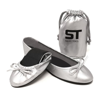 Silky Toes Foldable Travel Portable Flat Comfort Shoes with Pouch (Large 8/9, Silver)