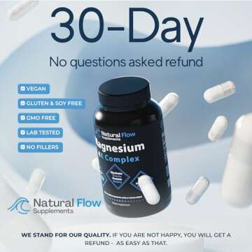 Natural Flow 4X Magnesium Supplement, Magnesium Glycinate, Taurate, Malate, Orotate Complex, Calm Sleep and Cramp Support Blend, No Mag Citrate or Oxide, 120 Capsules